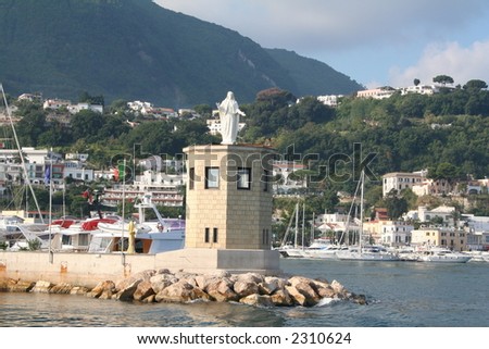 Italy. Island Ischia. Beacon. Sacred's statue
