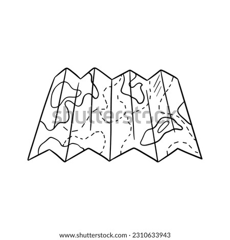 Paper folded map sketch. Map for camping, hiking, tourism. Vector doodle icon isolated on white Royalty-Free Stock Photo #2310633943
