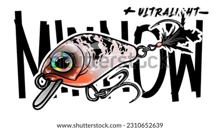 minnow fishing lure for ultralight fishing vector. greeting cards advertising business company or brands, logo, mascot merchandise t-shirt, stickers and Label designs, poster.