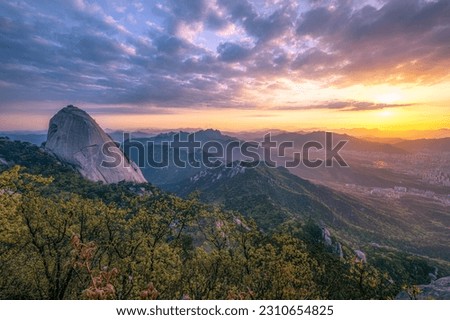 Sunrise of Bukhansan Mountain in Seoul. The beauty of nature. at Bukhansan National Park South Korea Royalty-Free Stock Photo #2310654825