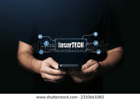 Insurance technology (Insurtech) concept, Hand of business man looking data information on smartphone.