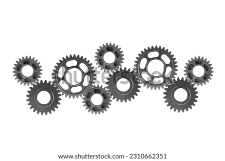Metal gear isolated on white background for engine car and bike, teamwork business concept. Royalty-Free Stock Photo #2310662351