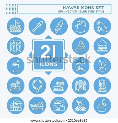 Icon Set Hawaii. related to Holiday symbol. blue eyes style. simple design editable. vector