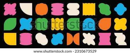 Set of abstract retro geometric shapes vector. Collection of contemporary figure, flower, bubble in 70s groovy style. Bauhaus Memphis design element perfect for banner, prints, stickers, decor.