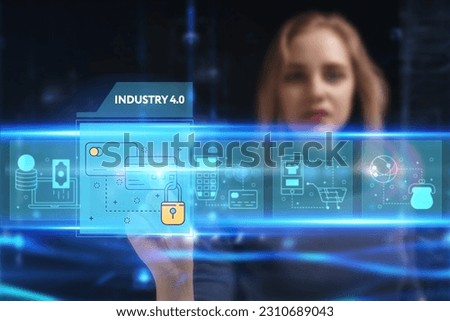 Business, technology, internet and network concept. Young businessman thinks over the steps for successful growth: Industry 4.0