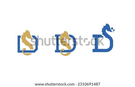 Logo template with the letter d and seahorse