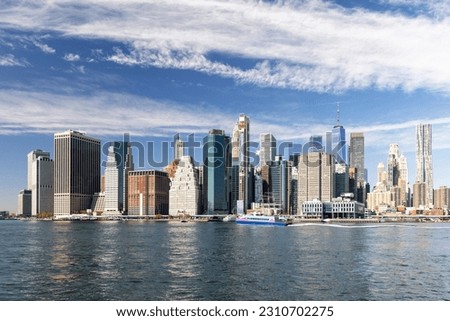 New York City skyline. Manhattan Skyscrapers panorama view from Brooklyn