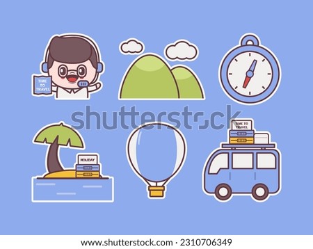 travel agent element vector collection with different objects, illustration stickers, icon