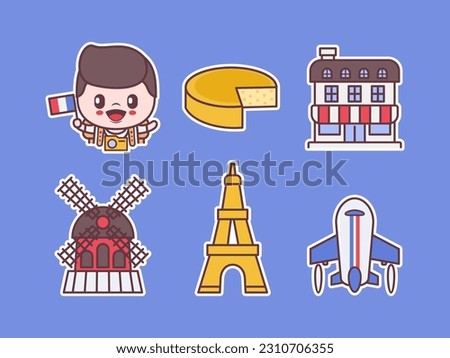french tourism element vector collection with different objects