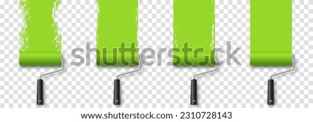 Vector paint roller. Paint roller png. Tool for wall painting, drawing. Green paint roller with paint png. Construction Materials. Royalty-Free Stock Photo #2310728143