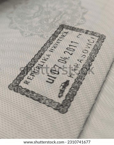 Republic of Croatia Border Cross Passport Stamp Crotaian Royalty-Free Stock Photo #2310741677