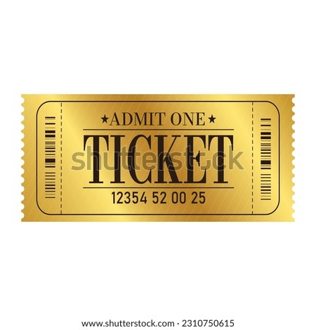 Vector golden ticket template. Cinema, theater,casino, concert, game, party, event, festival gold ticket.Invite ticket for casino club.Vector illustration. Royalty-Free Stock Photo #2310750615