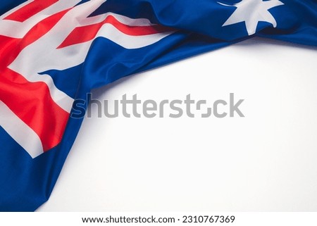 Part of the Australian flag on a white background. Top view. Flat lay. Space for text