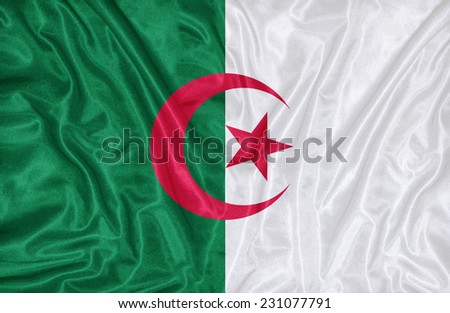 Algeria flag pattern on the fabric texture ,vintage style