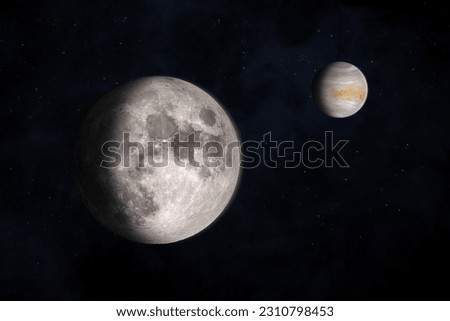 Conjunction Moon and Venus. Meeting of the Venus and Moon. Earth and planets of solar system. Elements of this image furnished by NASA.
