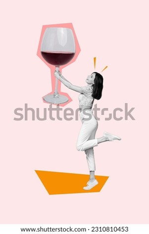 Creative picture image template collage of excited happy lady celebrate hen party drink red fresh merlot wine