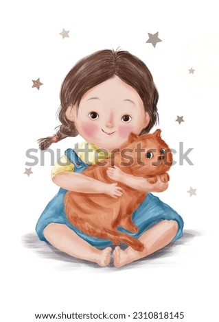 cute girl sitting with her cat