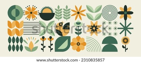Abstract geometric floral pattern. Natural organic flower plants shapes, eco agriculture concept. Vector minimal illustration Royalty-Free Stock Photo #2310835857