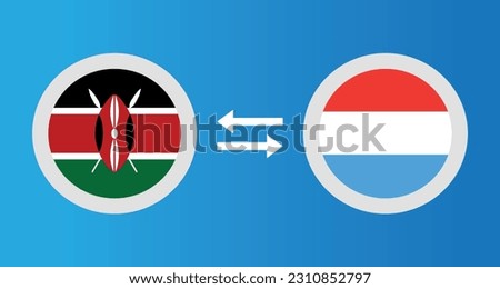 round icons with Kenya and Luxembourg flag exchange rate concept graphic element Illustration template design
