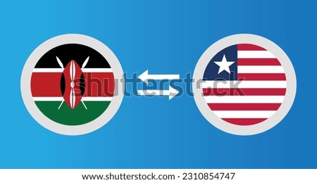 round icons with Kenya and Liberia flag exchange rate concept graphic element Illustration template design
