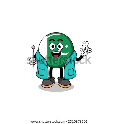 Illustration of pakistan flag mascot as a dentist , character design
