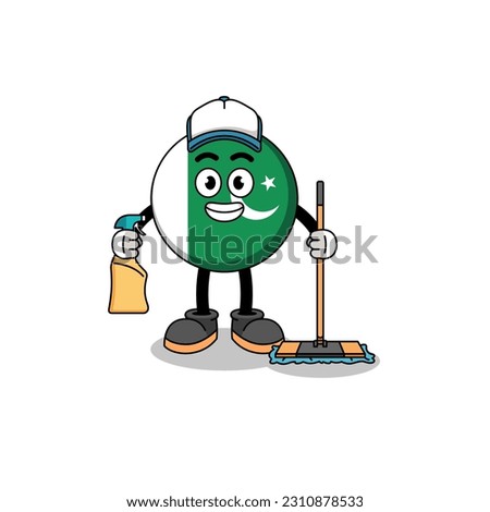 Character mascot of pakistan flag as a cleaning services , character design