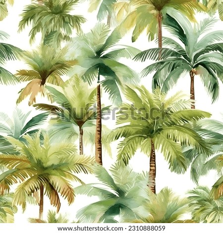 Seamless pattern of coconut tree, palm tree in watercolor style, vector illustration artwork design.