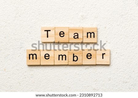 Team member word written on wood block. Team member text on table, concept.