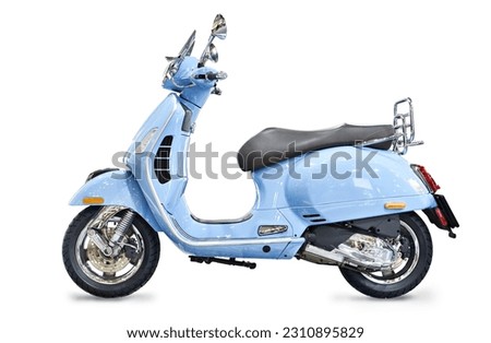 New blue retro motor scooter isolated white background Royalty-Free Stock Photo #2310895829