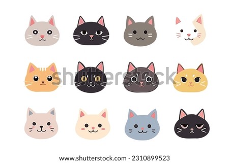 Cat collection.A Collection of Twelve Cat Face Vector Illustrations