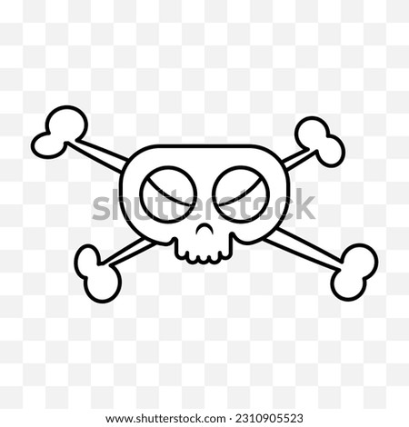 Cute skull with crossbones, cartoon comic style illustration. Vector isolated on background.