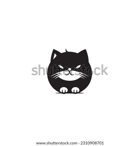 Draw vector illustration character cute cat. Doodle, cartoon, logo, icon style. Black and white
