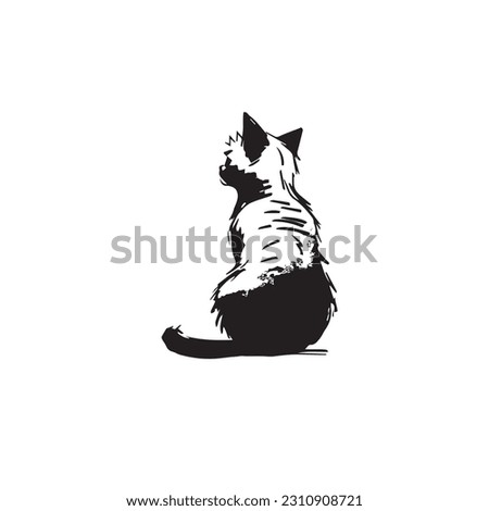 Draw vector illustration character cute cat. Doodle, cartoon, logo, icon style. Black and white