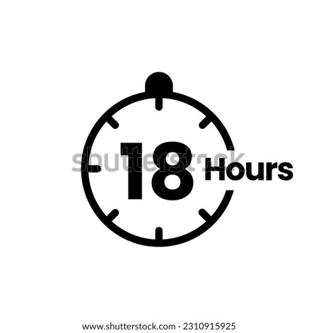 18 hours clock sign icon. service opening hours, work time or delivery service time symbol, vector illustration isolated on white background