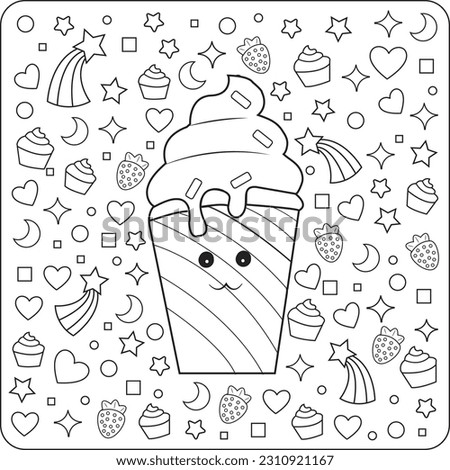 Kawaii coloring page for children and adults. Hand drawing vector illustration in black outline on a white background.