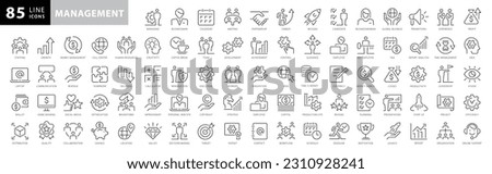 Management line icons set. Business Managment and Direction elements outline icons collection. Businessman, Career, Human Resources, Employee, Strategy, Communication, Teamwork - stock vector Royalty-Free Stock Photo #2310928241