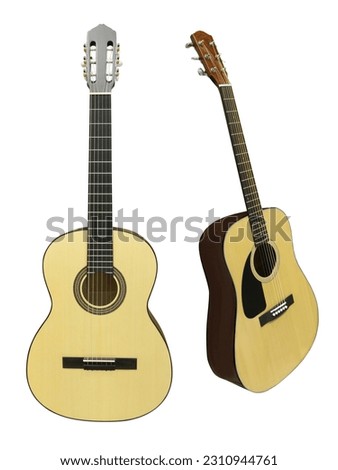 The image of a guitar under the white background