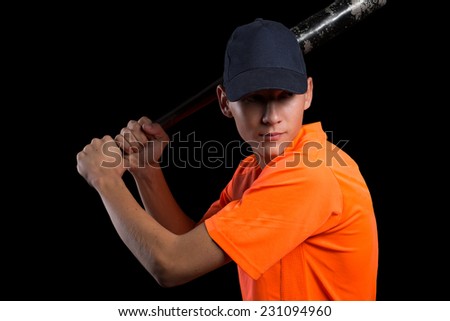 Young cute baseball player bat preparing to strike