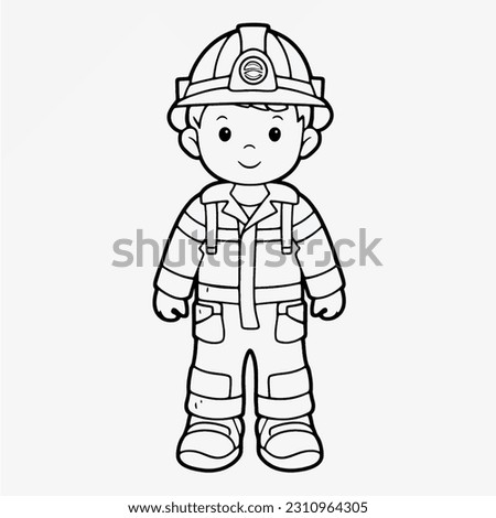 Cute Firefighter Coloring Page: Full Body Shot with Simple Outline for Kids