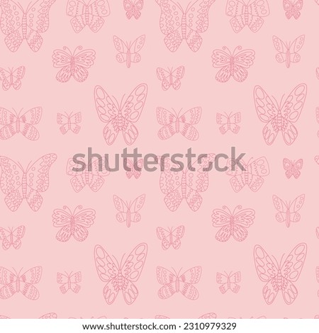 Doodle butterfly seamless pattern vector pattern. Hand drawn different kinds of butterflies on pink background