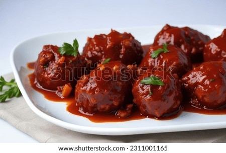 Grilled meatballs with spicy sauce on a plate, 3d rendering