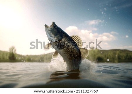 Large mouth bass jumping out of the water Royalty-Free Stock Photo #2311027969