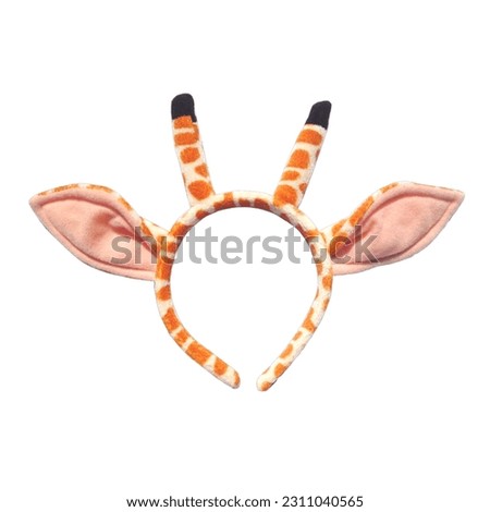 Orange giraffe ear headband with white background.