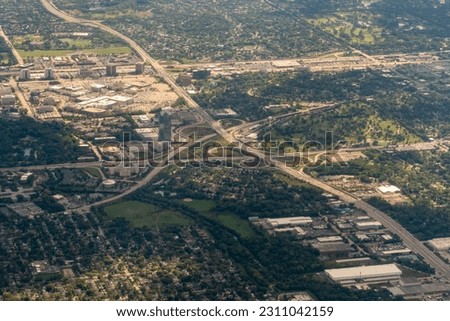 Rosemont, Illinois - Aerial photography of office buildings, residential suburbs, and Interstates I-90, I-190 and I-294 in Rosemont Illinois near O'Hare airport in Chicago ORD