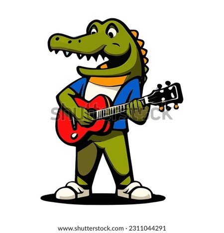 cute vector illustration of crocodile mascot playing guitar