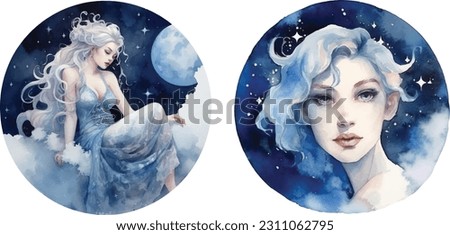 Moonlight goddess clipart, isolated vector illustration. Royalty-Free Stock Photo #2311062795