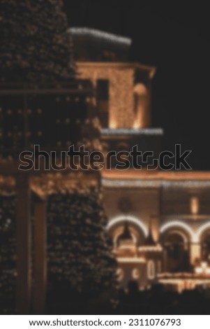 Abstract background of defocused on lights with bokeh effect. Lamp Blurred Background Bokeh