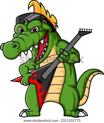 Cute Crocodile Playing Electric Guitar Cartoon character of illustration