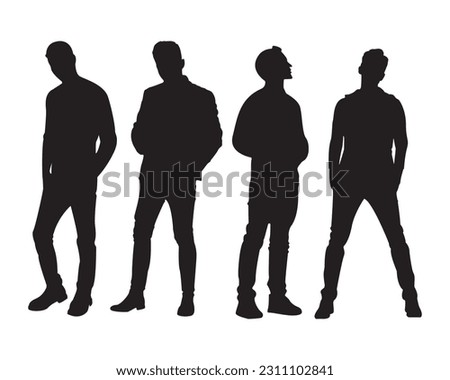 black silhouette of guy standing proudly, isolate on white background Royalty-Free Stock Photo #2311102841