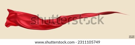Flying red silk textile fabric flag background. Smooth elegant red Satin Isolated on beige Background for grand opening ceremony. Red curtain. 3d vector illustration Royalty-Free Stock Photo #2311105749